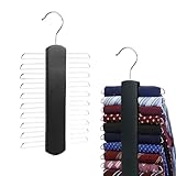 Kaizuca 2 Stück Krawattemhalter, Gürtelhalter, Holz Kleiderbügel Krawattemhalter, mit 20 Metallregale und 360 Grad Drehbarer Kleiderhaken, für Gürtel, Schal, Krawatte Aufbewahrung (schwarz)