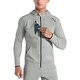 BROKIG Leichte Hoodie Herren,Schnelltrocknende Laufjacke Atmungsaktives Kapuzenpullover Trainingsjacke mit Reißverschluss(Hellgrau,L)
