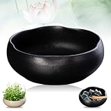 Retro-Blumenschale aus Keramik, rund, Hydrokultur-Topf für Sukkulenten, stilvoller Wasser-Pflanzbehälter (schwarz) – perfekt für Heimdekoration
