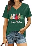 hohololo Weihnachts Tshirt Damen Christmas Shirt Merry Christmas V-Ausschnitt-T-Shirt