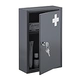 Relaxdays Medizinschrank, abschließbar, 2 Fächer, HxBxT: 32 x 21,5 x 9,5 cm, für Medikamente, Arzneischrank, grau/weiß