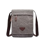 FANDARE Retro Umhängetasche Herren Segeltuch Arbeitstasche Damen Messenger Bag Schultertasche Herrentasche zum Umhängen für Reise Schule Hochschule Arbeit Outdoor Schulranzen Grau
