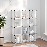 FENLAX Schuhregal Eingangsbereich 94x31,5x123,5 cm Regalsystem mit 12 Würfeln und Türen Transparent PP Steckregal Würfelregal Stufenregal Mehrzweckschrank Kleiderschrank Bücherschrank für Wohnzimmer