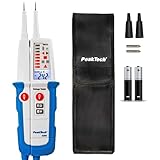 PeakTech 1096 – 2-poliger AC/DC Spannungsprüfer mit Dual Anzeige & FI-Test, Staub- & Wasser Schutz (IP64), LCD-Display + Taschenlampe, Durchgangsprüfer, Polaritätsanzeige, Spannungsmesser 6V - 1000V