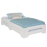IDIMEX Stapelbett 2er Set Gästebett Ronny Einzelbett Stapelliege Kiefer massiv weiß Bett 90x200 cm Kinderbett Jugendbett