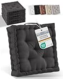 Beautissu 2er Set Bodenkissen Sitzkissen 50x50 cm - Dickes Matratzenkissen 10cm - 100% Baumwolle Stuhlkissen Indoor & Outdoor Sitzkissen Boden Tragegriff extra Dicke Sitzauflagen Anthrazit - Mila