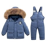Baby Schneeanzug Winter 2 Stück Daunenjacke Mantel mit Schnee Lätzchen Hose Jungen Mädchen Skianzug Kleidung Blau 18–24 Monate