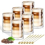 Latte Macchiato Gläser 6 X 400ml Doppelwandige Kaffeegläser mit 6 Löffeln Cappuccino Tassen Spiralförmig Eiskaffee Gläser Thermogläser Trinkgläser Teegläser