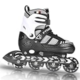 LIRENGUI Einstellbare Kinder Inline Skates für Jungen Mädchen, 4-Rollen Inline Skates für Jugendliche & Erwachsene mit leuchtenden Rädern für drinnen draußen Sport Freizeit, Schwarz Weiß, Small