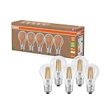 OSRAM Hocheffiziente LED Lampen mit Energieeffizienz Klasse A, Vorteilspack mit 5 Leuchtmittel, ersetzt herkömmliche 100W Glühbirnen, warmweiß(2700K), E27, Filament Glas, Klar