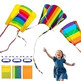 LPZMPZ 3 Stück Drachen Kinder Flugdrachen Lenkdrachen Kite Taschendrachen Kinderdrachen Winddrachen Faltdrachen für Einleiner zum Fliegen Kinder Drachen Steigen Lassen Regenbogendrachen Bunt