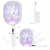 WOCVRYY Elektrische Fliegenklatsche Extra Stark 4000V 1800mAh 3 in 1 Akku Aufladbar Elektro Mückenklatsche mit USB Typ-C Wiederaufladbarer LED-Licht Zusammenklappbar für Mücken, Fliegen, Wespe, Motten
