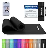 MSPORTS Gymnastikmatte Premium inkl. Tragegurt + Übungsposter + Workout App I Hautfreundliche Fitnessmatte 190 x 60 x 1,5 cm - Schwarz-Matt - Phthalatfreie Yogamatte