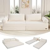 MeMoreCool Umwandelbares Schlafsofa mit Kissen, Boneless Couch– Faltbares Futon für kleine Räume, Sofabett für Wohnzimmer, Schlafzimmer & Gästezimmer, Komfort und Platzsparend, Beige
