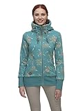 Ragwear NESKA Flower Zip Damen Frauen Kapuzenjacke,Zip Hoodie,Sweatjacke,Stehkragen,Seitentaschen,Blau,S