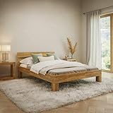 skølm Floki Massivholzbett 140x200 cm aus Eiche - hochwertiges Bettgestell - Bettrahmen mit Bettkopf - Holzbett in Natur geölt - Bett 140x200 cm geeignet als Doppelbett - Futonbett