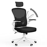 naspaluro Bürostuhl mit Atmungsaktiver Netzbespannung, Ergonomischer Schreibtischstuhl mit Verstellbarer Armlehnen, Kopfstütze, Lordosenstütze, Rückenlehne, Höhenverstellung, 360° Drehstuhl, Weiß
