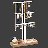 WELDUN Schmuckständer Holz Schmuckhalter mit Ringbasis Kettenständer Höhenverstellbar(61cm), Organizer für Halskette, Uhren, Armband, Parfüm und Ohrringe, Geschenkidee