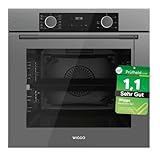 [ Test SEHR GUT, Note 1.1 *] WIGGO Backofen Set Grau 60cm 73L mit Teleskopschienen & Airfry, Selbstreinigung, 10 Funktionen, Soft-Close, Einbaugerät Einbaubackofen [5 Jahre Garantie, Klasse A]