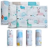 Babytücher aus Stoff aus 100% Baumwolle mit Tier-Motiven bunt 6 Stück, als Waschlappen, Spucktuch, Musselintuch, Mullwindel/Stoffwindel, Pucktuch/Puckdecke, Set mit 2 St. 60x80 cm + 4 St. 20x25 cm