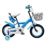 GXSFLG 12 Zoll Kinderfahrrad, mit Stützrädern Korb, für Jungen & Mädchen ab 2-4 Jahre, Höhenverstellbarer Sitz Lenker, 40kg Tragkraft, Robustes Carbonstahl-Rahmen, Blau