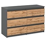 MRBLS_HOME Kommode mit 6 Schubladen Sideboard Schubladenschrank Kleiderschrank Modern Möbel mit Schubladen für Ihr Schlafzimmer (Grau Matt - Wotan) – 100 x 71,5 x 33,5 cm (B/H/T)