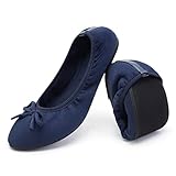 Greatonu Damen Geschlossene Ballerinas Flach Freizeit Tanzschuhe, Blau, 40 EU