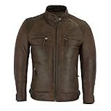 Vance Leathers' Herren Cafe Racer gewachstes Lammfell Austin Braun Motorrad Lederjacke, schokobraun, 5X-Large
