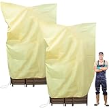 Pflanzenschutz Winter 200x240cm ,2PCS Winterschutz Für Pflanzen,Atmungsaktiver,reißfester, wiederverwendbarer Pflanzenkälteschutz mit Reißverschluss für Olivenbäume, Palmen und Kübelpflanzen,Beige