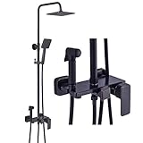 Generisch Shower System, Retro Black Square Duschset Kupfer Duscharmatur Top Spray Duschsystem mit Spritzpistole Vier Gänge langlebig