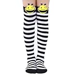 JAWSEU Kinder Bunte Gestreifte Regenbogen Biene Socken Sportsocken Baumwollsocken Bunte Ringelsocken Kniestrümpfe Christmas Thigh High Socks Bunte Oberschenkel Hohe Socken für Damen Mädchen
