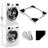 NIUXX Universal-Stapelbausatz/Verbindungsrahmen für Waschmaschine und Wäschetrockner, Waschmaschinenzubehör/Trocknerzubehör, mit Ratschenseil, Einstellbare Größe（46-66cm）