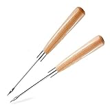 2 Stück Ahle, Leder Werkzeug Loch Ahle, nähahle, Leder Nähen Werkzeug, spicknadel für fleisch mit Holzgriff für Leder-Näh- und Stanzwerkzeug zum Selbermachen Punching DIY Tool