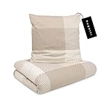 bugatti 2in1 Bettwäsche 135x200 cm - 100% Baumwolle Satin-Flanell Kombibettwäsche, Reißverschluss, anschmiegsam, weich & waschbar, Bettbezug beige Karo