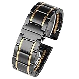 Luxuriöses Uhrenarmband aus Keramik und Edelstahl, 20 mm, 22 mm, für Herren und Damen, Schwarz / goldfarben, 20 mm