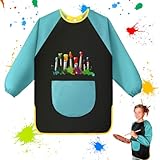OSDUE Malschürze für Kinder, Kinderschürze mit Taschen, Malkittel Kinder, Bastelschürze, Wasserdicht Malkittel für Schule Kunst Malerei, Kochen, Laboraktivität, 7-12 Jahre Junge/Mädche