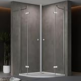 AQUENITH Duschkabine Viertelkreis 80 x 80 cm Runddusche Duschabtrennung Scharniertür Duschtür Falttür Echtglas mit 6 mm ESG Glas,Höhe 185 cm,ohne Duschwanne