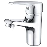 Wasserhahn Bad Waschtischmischer, Bevankly Einhebelmischer Armatur für Waschbecken Badezimmer mit Kalt/Warmwasser, Chrom Mischbatterie für Waschbecken, Messing G3/8