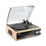 Plattenspieler Bluetooth Ausgang, Retro Schallplattenspieler 3 Geschwindigkeiten, Turntable mit Lautsprecher, Vintage Phonograph mit Radiofunktion