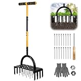 Aerifizierer für Rasen,96cm Rasenlüfter Manuell,Rasenbelüfter Vertikutierung mit 24 Eisenspikes,Heavy Duty Handvertikutierer Rasen Belüften für Verdichtete Böden Rasenpflege