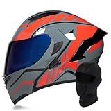 Klapphelm Integralhelm Für Motorradfahrer, Doppellinsen-Helm Mit Antibeschlag Visier, ECE-geprüfter Roller-Integralhelm Mit Kollisionsschutz for Männer Und Frauen(B 15,XXL=(63~64cm))
