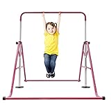 WINPANG Faltbarer Gymnastikstange, Turnstange Indoor Tragbar Horizontaler Barren Einstellbare Klappbare Ablage Bar, Belastbarkeit 80kg, Reckstange, 115-155cm Höhenverstellbarer (Rosa)