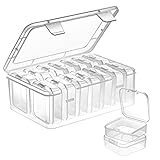 Mathtoxyz Kleine Aufbewahrungsboxen (5,5 x 5,5 x 2cm), 15 Teilige Mini Aufbewahrungsbox aus Klarem Kunststoff mit Klappdeckel für Pillen, Schmuck, Bastelartikel & Kleinteile Aufbewahrungsbox