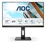 AOC 22P2Q - 22 Zoll FHD Monitor, höhenverstellbar (1920x1080, 75 Hz, VGA, DVI, HDMI, DisplayPort, USB Hub) schwarz
