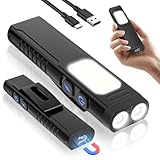 Luxfizz Aufladbar EDC Aluminiumlegierung LED Taschenlampe mit COB Seitenlicht Mini Taschenlampe Mit Clip, Magnetfuß, 7 Modi, Usb C Kabel Für Camping, Notfall, Beleuchtung Werkzeug (black)