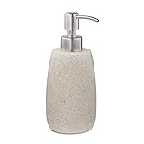 Relaxdays Seifenspender 300 ml, nachfüllbar, Bad, Küche, Flüssigseifenspender, rund, Polyresin, Edelstahlpumpe, Sand