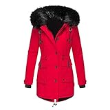 Winterjacke Damen Lang mit Fell Kapuze Warme Kunstpelz Gefüttert Winter Jacke Mantel Parka Wintermantel Dicker Winterparka Daunenjacke Trenchcoat Pelzmantel Große Größen Baumwolljacke Damenjacken