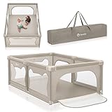 LIONELO WILLOW Laufgitter Baby, ab 0-48 Monaten große Fläche 120 cm x 180 cm x 68 cm mit Seitenwände aus atmungsaktiven, strapazierfähigem Netzstoff, 2 Seitliche Eingänge mit einem Reißverschluss