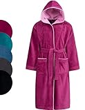 Morgenstern Bademantel Kinder & Teenager I Kapuze I 100% Baumwolle I Velours I Lang I 13-14 Jahre I 158-164 cm I Fuchsia