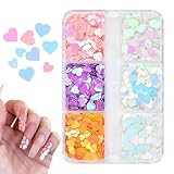 Pailletten für Nägel – 6 Gitter Aufkleber Glitzer Herzen San,Acryl Kunst für Nägel Holographische Konfetti Maniküre Kreativität für Frauen und Mädchen